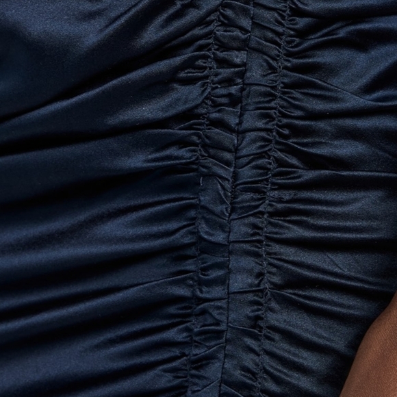 Veronica Beard navy Kadie Dress NWT 00 $648 stretch silk satin ruched mini - Picture 7 of 11
